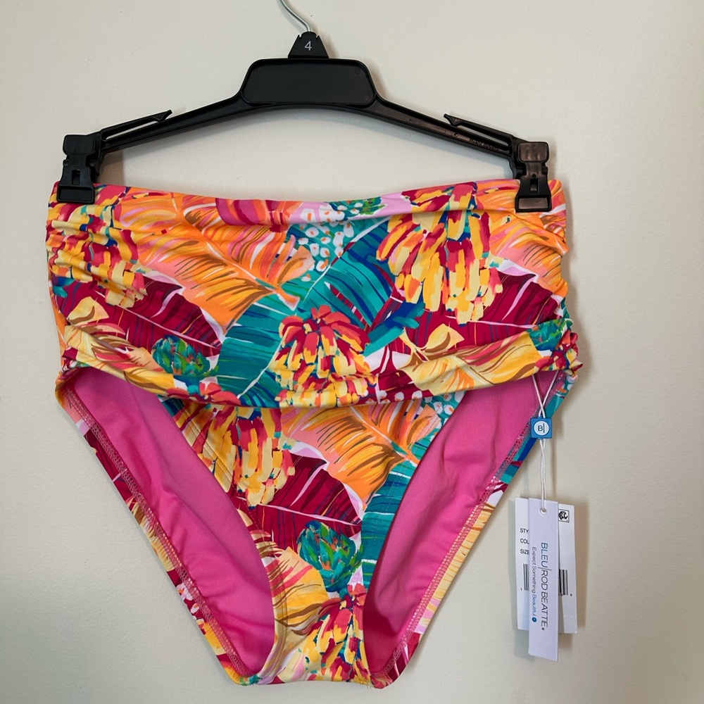 NWT Bleu Rod Beattie High Waist, High Cut Bikini Bottom. Size 4.